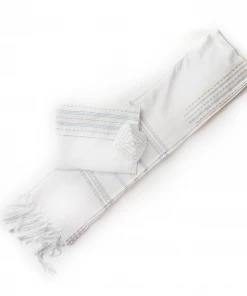 Gabrieli Tallit Elia - Cotton Tallit - Flag Blue And Gold On White