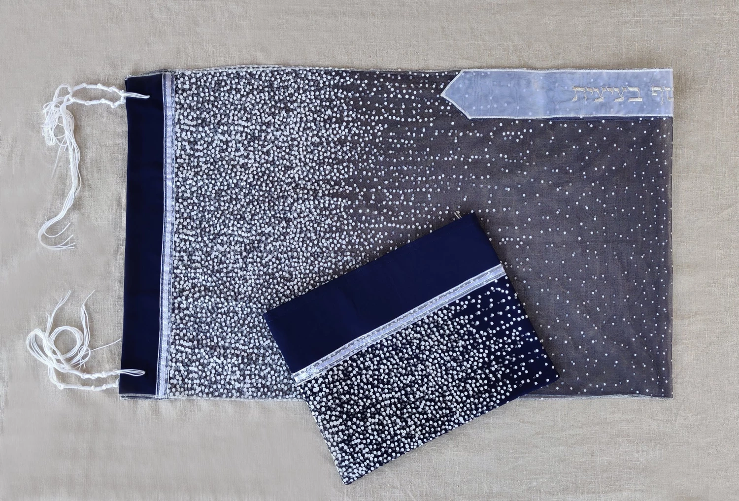 Gabrieli Tallit Lady Gabrieli - Tulle Tallit - Dark Blue Glitter 4 Gabrieli Tallit Lady Gabrieli - Tulle Tallit - Dark Blue Glitter