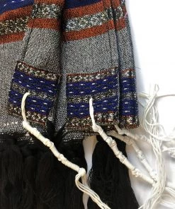 Gabrieli Tallit Gabrieli Premium - Wool Tallit - Blue & Orange With Silver On Gray