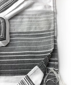 Gabrieli Tallit Gabrieli Tallits Ella - Cotton Tallit - Gray And Black Stripes With Silver On White
