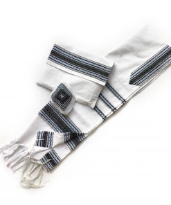 Gabrieli Tallit Adam - Cotton Tallit - Blues With Silver On White Gabrieli Tallits