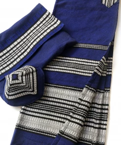 Gabrieli Tallit Yoel - Cotton Tallit - Grey And Black On Blue