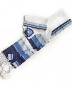 Gabrieli Tallit Noam - Cotton Tallit - 3 Blues And Silver On White Gabrieli Tallits