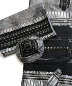Gabrieli Tallit Elia - Silk Tallit- Black With Gold On Gray