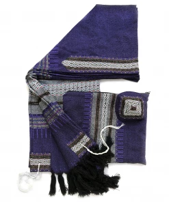 Gabrieli Tallit Elia - Wool Tallit - Grey With Gold On Dark Purple Gabrieli Tallits