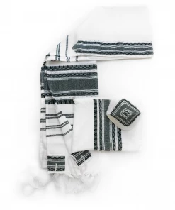Gabrieli Tallit Gabrieli Tallits Samuel - Wool Tallit - Dark Green And Silver