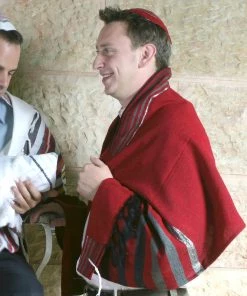 Gabrieli Tallit Gad - Wool Tallit - Grays On Red