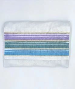 Gabrieli Tallit Ella - Silk Tallit - Pastel Purple, Teal And Blue With Gold On White