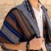 Gabrieli Tallit Gabrieli Premium - Wool Tallit - Blue & Orange With Silver On Gray