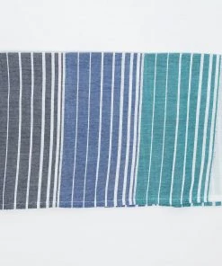 Gabrieli Tallit Ella - Cotton Tallit - Turquoise, Blue And Navy Stripes With Silver On White Gabrieli Tallits