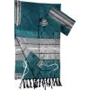 Gabrieli Tallit Elia - Silk Tallit - Gray On Teal Green