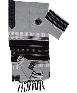 Gabrieli Tallit Elia - Cotton Tallit - Black With Silver On Gray Gabrieli Tallits