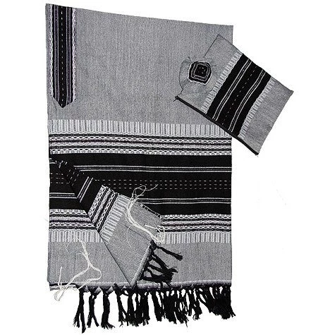 Gabrieli Tallit Elia - Wool Tallit - Black On Gray With Silver 7 Gabrieli Tallit Elia - Wool Tallit - Black On Gray With Silver