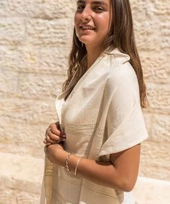 Gabrieli Tallit Elia - Cotton Tallit - Gold And Silver On Off-White Gabrieli Tallits