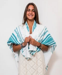 Gabrieli Tallit Samuel - Wool Tallit - Turquoise And Silver