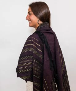 Gabrieli Hand Weaving Sales Store 36 Gabrieli Tallit Hagar - Wool Tallit - Black And Gold Design On Purple Gabrieli Tallits