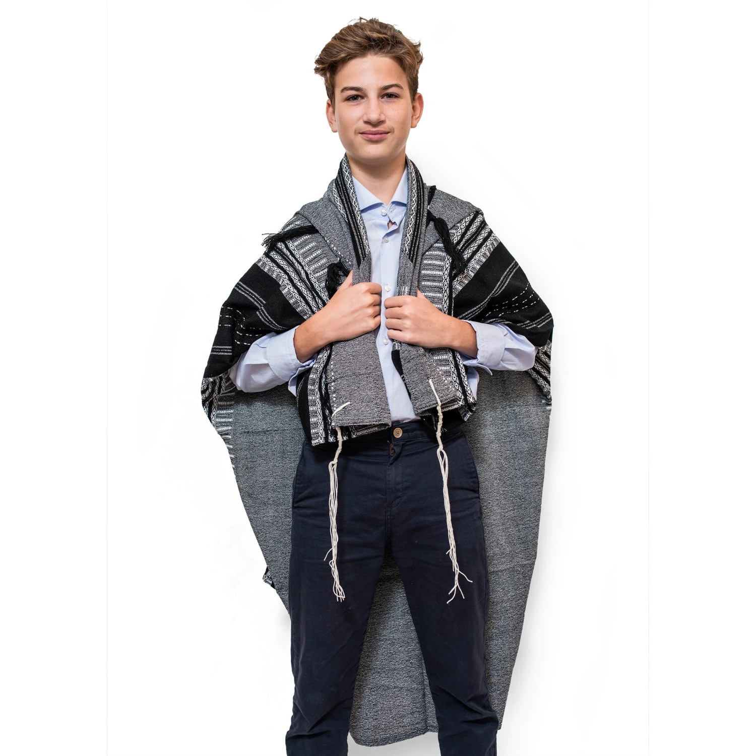 Gabrieli Tallit Elia - Wool Tallit - Black On Gray With Silver 3 Gabrieli Tallit Elia - Wool Tallit - Black On Gray With Silver