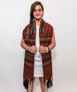 Gabrieli Tallit Solomon - Wool Tallit - Black And Gray With Gold And Silver On Orange Gabrieli Tallits