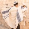 Gabrieli Tallit Adam - Cotton Tallit - Blues And Gold On Off-White Gabrieli Tallits