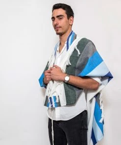 Gabrieli Tallit Emanuel - Wool Tallit - Wide Stripes In Shades Of Blue Gabrieli Tallits