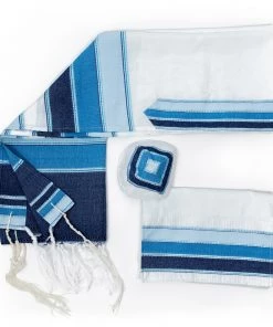 Gabrieli Tallit Noam - Silk Tallit - 3 Blues And Silver On White