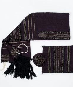 Gabrieli Tallit Hagar - Wool Tallit - Black And Gold Design On Purple Gabrieli Tallits