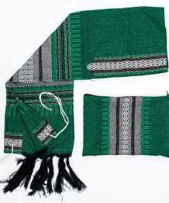 Gabrieli Tallit Gabrieli Tallits Elia - Wool Tallit - Grey With Gold On Green