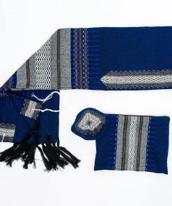 Gabrieli Tallit Gabrieli Tallits Elia - Wool Tallit - Grey On Blue