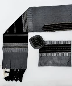 Gabrieli Tallit Elia - Silk Tallit- Black With Gold On Gray
