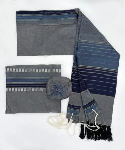 Gabrieli Tallit Ella - Silk Tallit- Blues With Gold On Gray Gabrieli Tallits