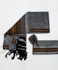 Gabrieli Tallit Elia - Silk Tallit- Copper Orange With Gold On Gray