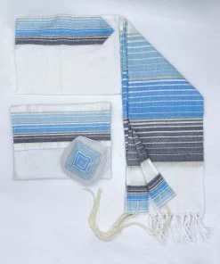 Gabrieli Tallit Ella - Silk Tallit - Shades Of Blue With Gold On White Gabrieli Tallits