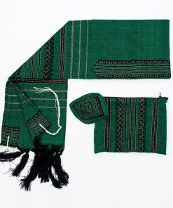 Gabrieli Tallit Hagar - Wool Tallit - Black And Gold Design On Green Gabrieli Tallits