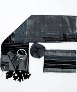 Gabrieli Tallit Ella - Silk Tallit- Blues And Bordeaux With Silver On Gray