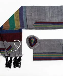Gabrieli Tallit Gabrieli Tallits Esther - Silk Tallit - Rainbow Stripes On Gray