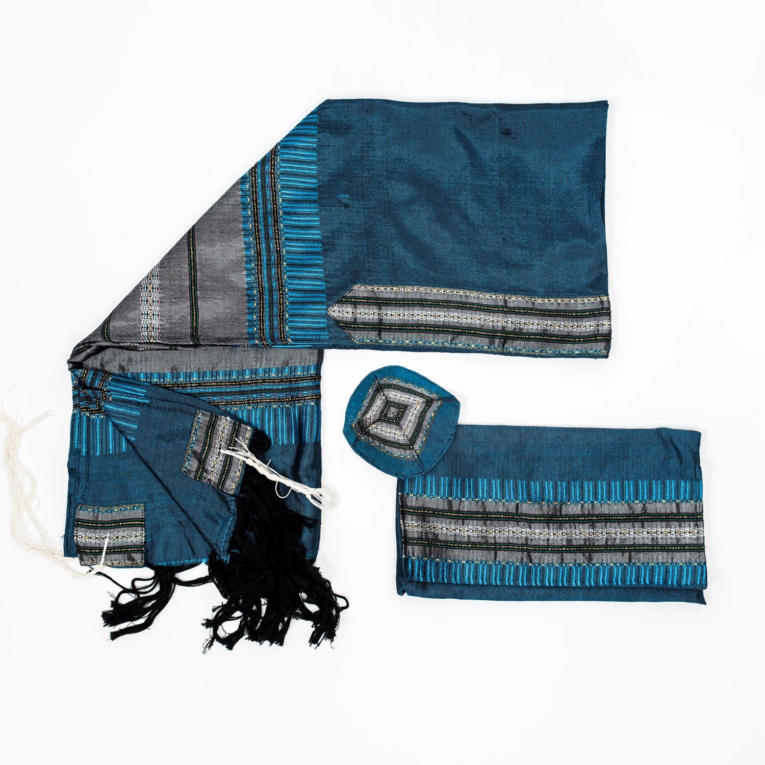 Gabrieli Tallit Elia - Silk Tallit - Gray With Gold On Blue 3 Gabrieli Tallit Elia - Silk Tallit - Gray With Gold On Blue