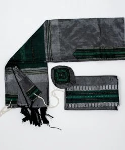 Gabrieli Tallit Elia - Silk Tallit- Green And Gold On Gray Gabrieli Tallits