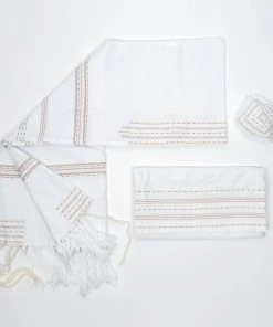 Gabrieli Tallit Elia - Silk Tallit - Pink And Gold On White