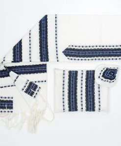 Gabrieli Tallit Ruth - Wool Tallit - Blue And Black With Silver