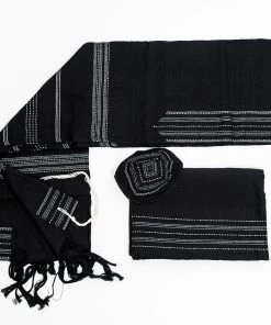 Gabrieli Tallit Elia - Cotton Tallit - Silver On Black