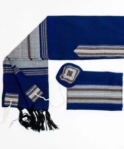 Gabrieli Tallit Elia - Cotton Tallit - Gray With Gold On Blue Gabrieli Tallits