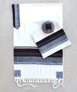 Elegant Gabrieli Tallit - Rust Brown On White Gabrieli Tallits