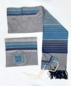 Gabrieli Tallit Ella - Silk Tallit- Blues With Silver On Gray