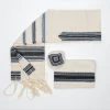 Gabrieli Tallit Gabrieli Tallits Adam - Cotton Tallit - Blues And Silver On Off-White
