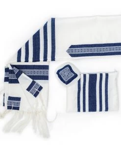 Gabrieli Tallit Gabrieli Tallits David - Wool Tallit - Wide Blue Stripes With Silver