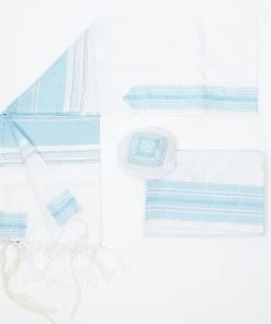 Gabrieli Tallit Elia - Silk Tallit - Baby Blue With Silver On White Gabrieli Tallits