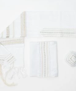 Gabrieli Tallit Elia - Silk Tallit - Gold And Silver On White
