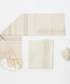 Gabrieli Tallit Elia - Cotton Tallit - Gold And Silver On Off-White Gabrieli Tallits
