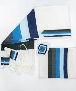 Gabrieli Tallit Emanuel - Wool Tallit - Wide Stripes In Shades Of Blue Gabrieli Tallits