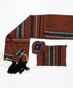 Gabrieli Tallit Solomon - Wool Tallit - Black And Gray With Gold And Silver On Orange Gabrieli Tallits